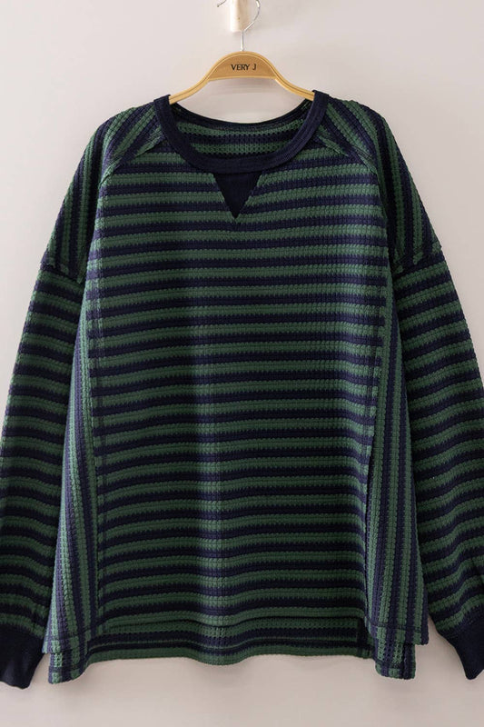 Navy & Green Stripe Waffle Top