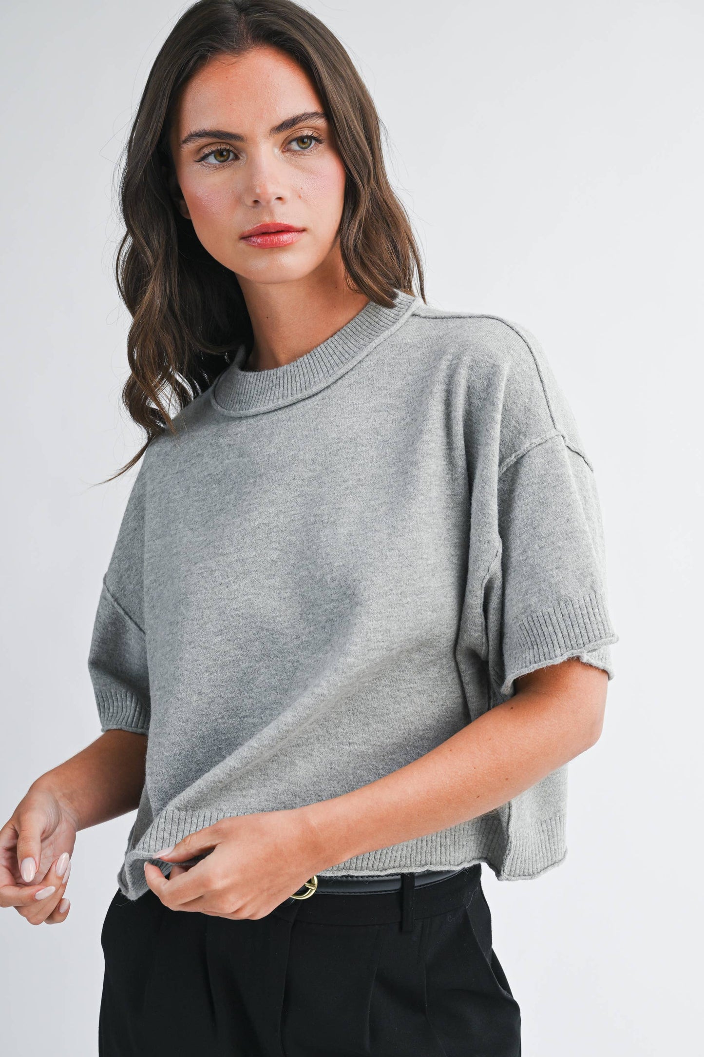 Cropped Short Sleeve Sweater