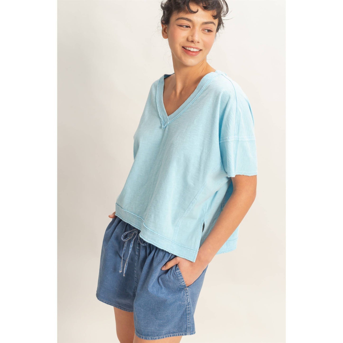 Oversized V-Neck Short Sleeve Top