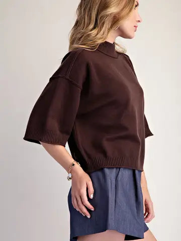 Mock Neck 3/4 Sleeves Sweater