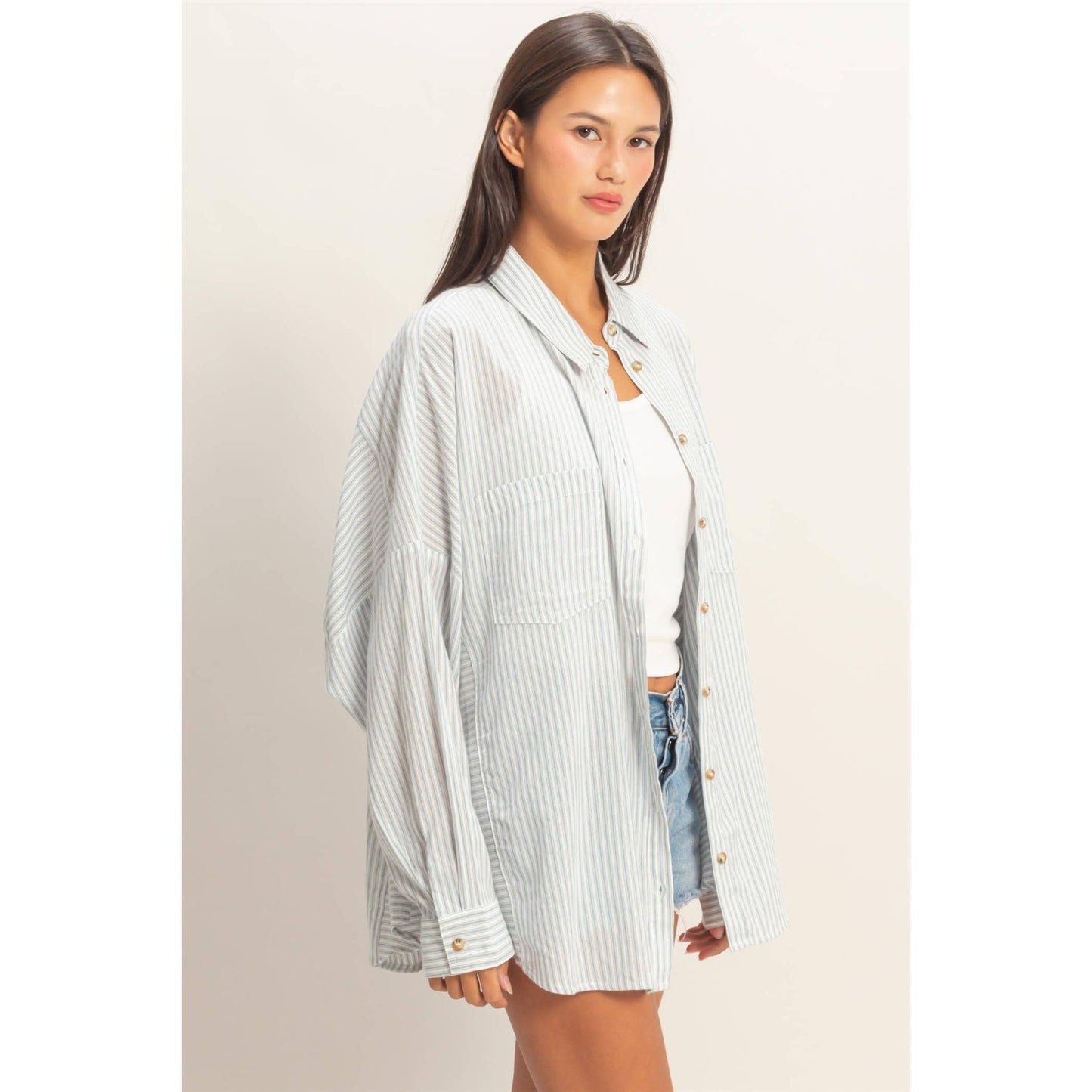 Oversized Striped Button-Up Shirt
