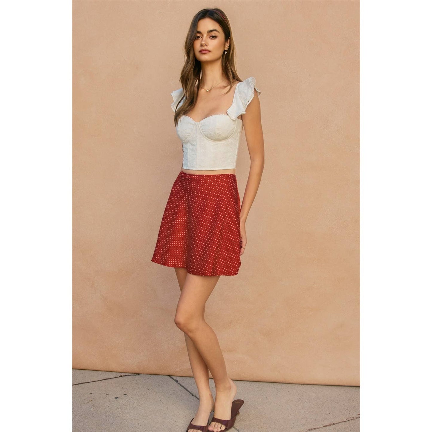 Dot Darling Bias Cut Flared Mini Skirt