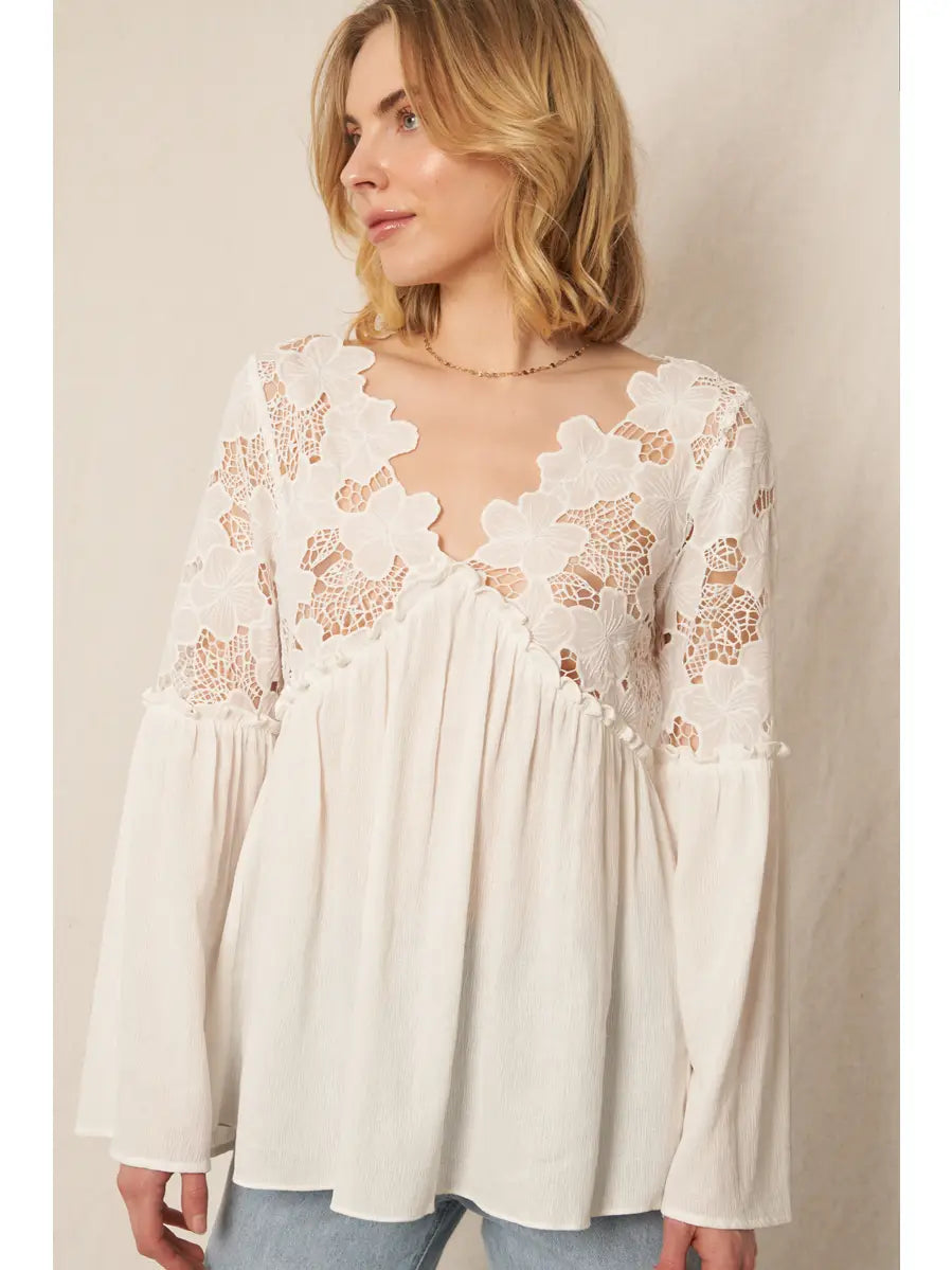 Floral Lace Bell Sleeve Top