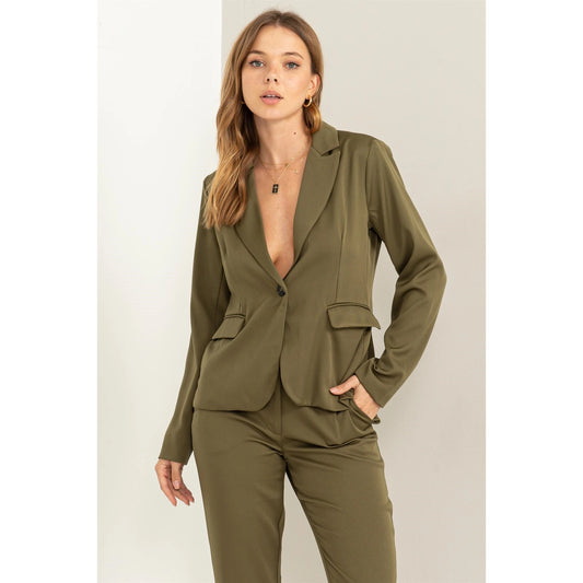 Classic Single-Button Blazer-Olive