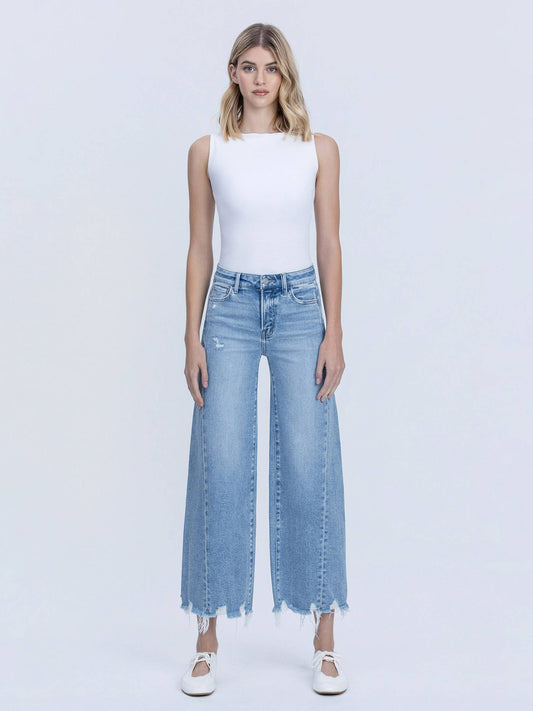 HIGH RISE MEDIUM LIGHT SIDE PANEL CROP WIDE JEANS
