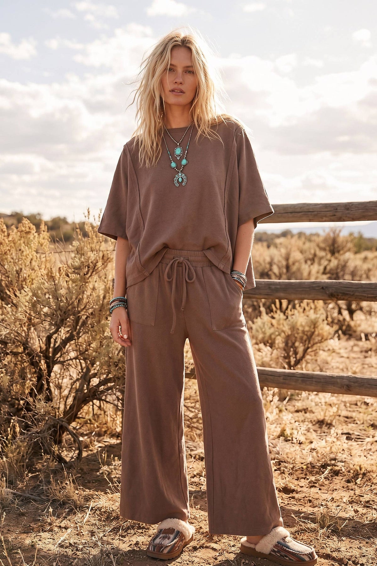 Brushed Stretch Boxy Top & Wide Leg Pant Set
