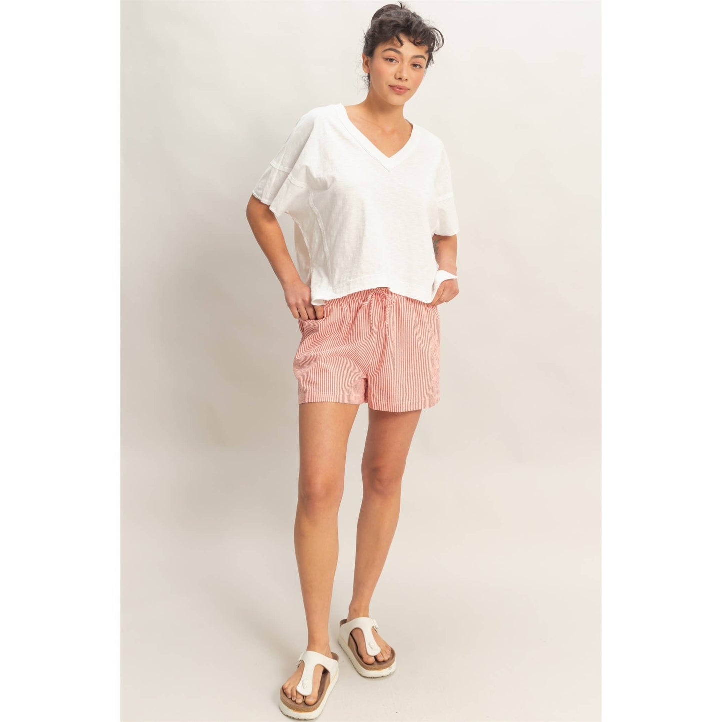 Oversized V-Neck Short Sleeve Top