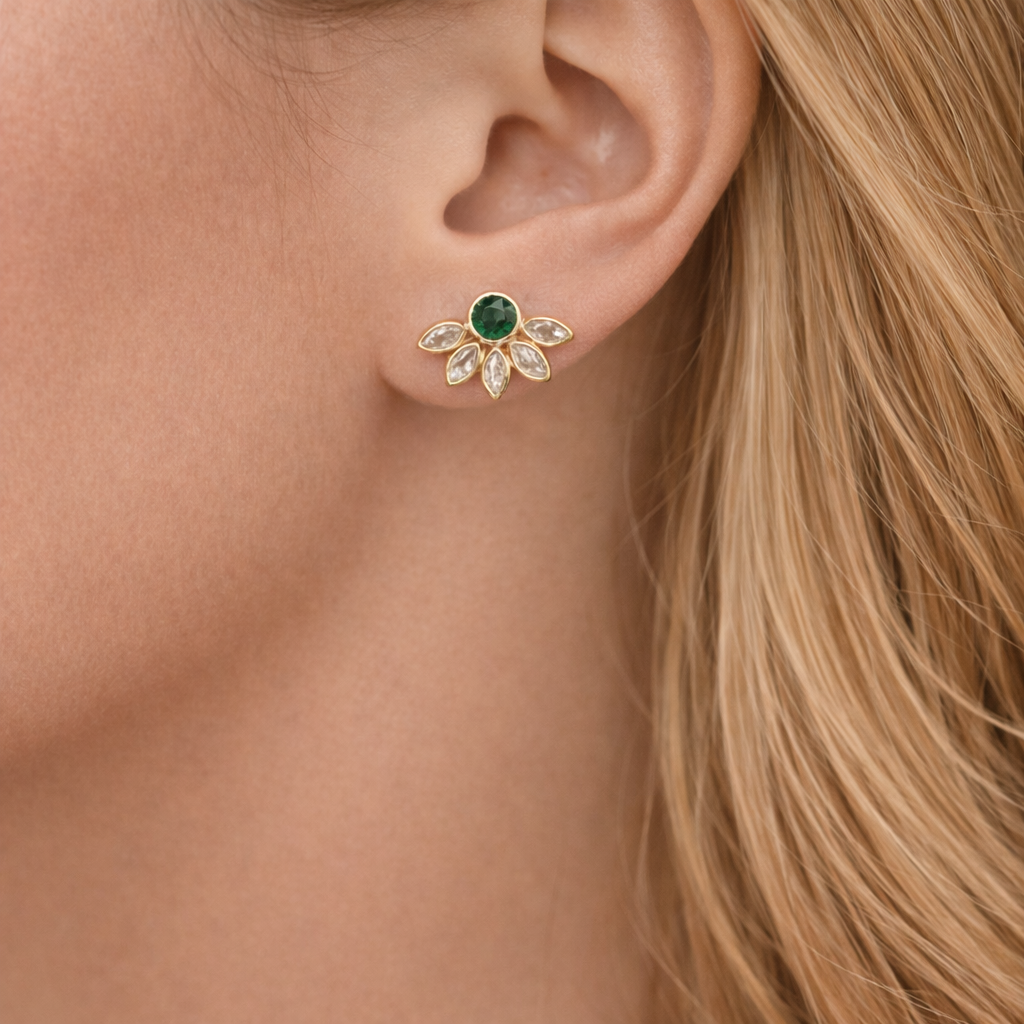 Emerald Green Flower Earrings