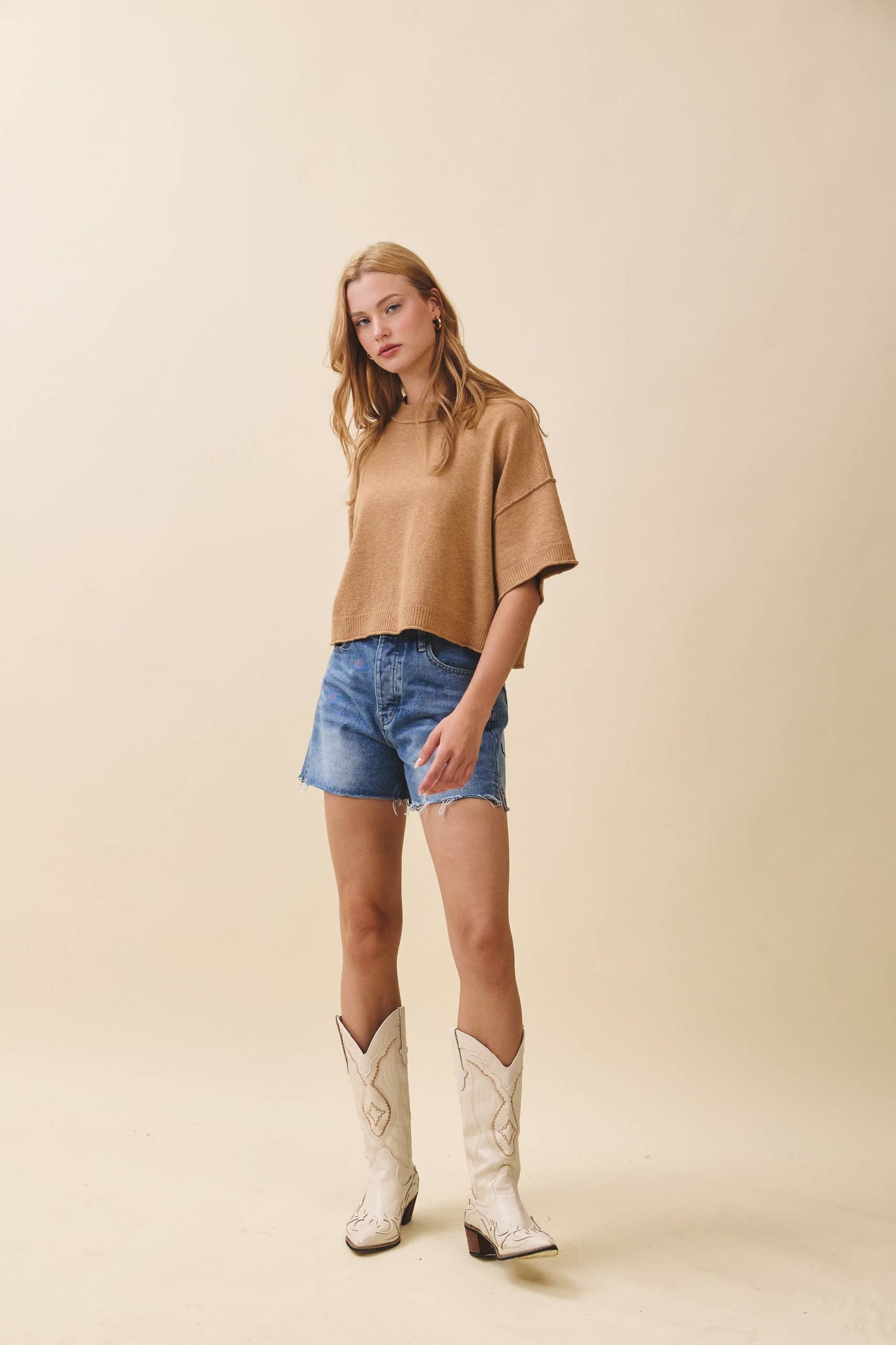 Cropped Short Sleeve Sweater