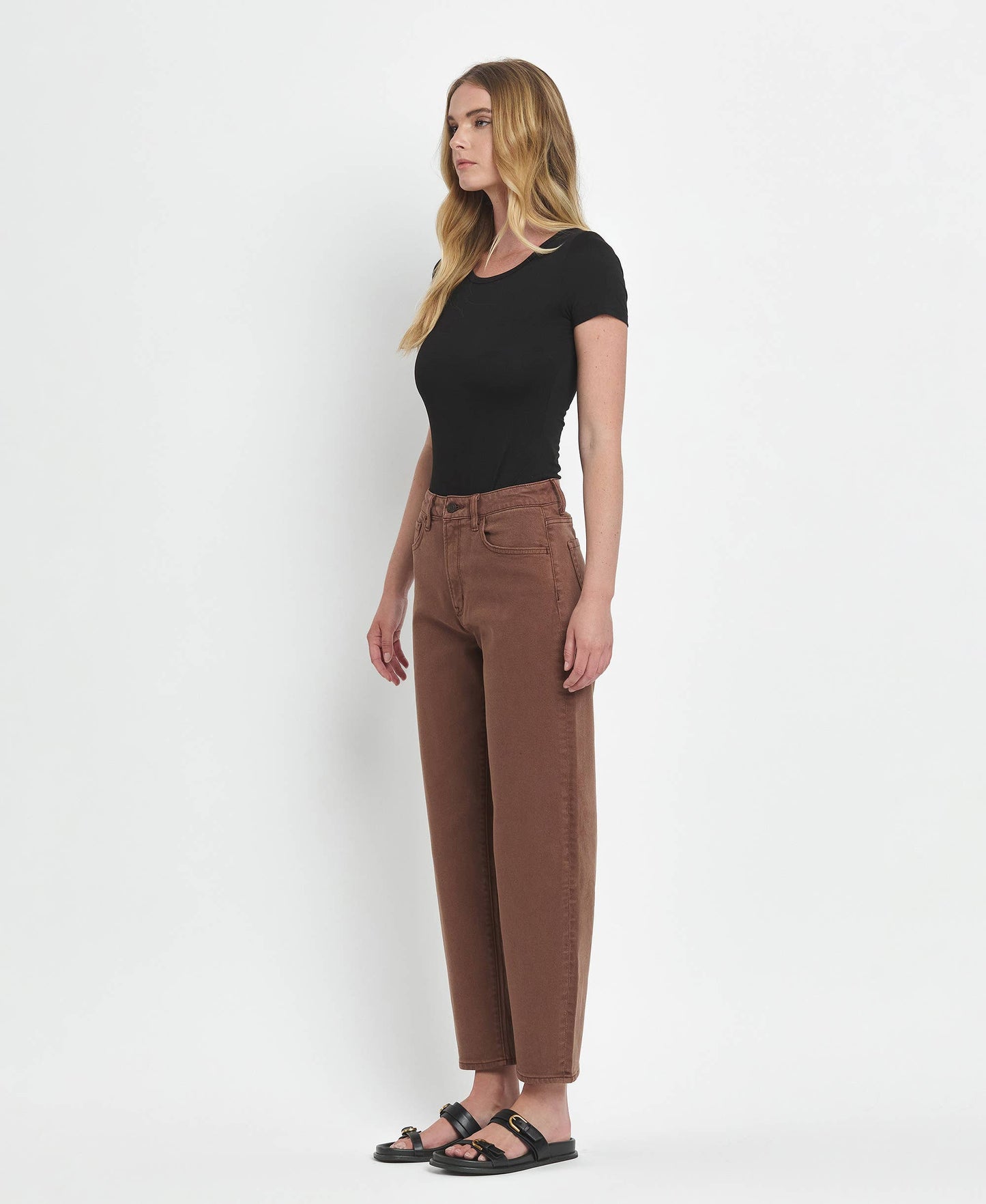 Super High Rise Brown Slim Barrel Jeans
