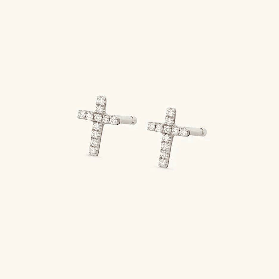 Crystal Cross Studs- Silver
