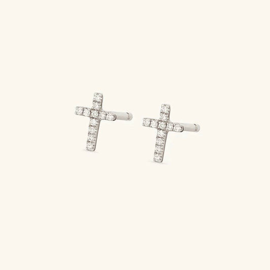 Crystal Cross Studs- Silver
