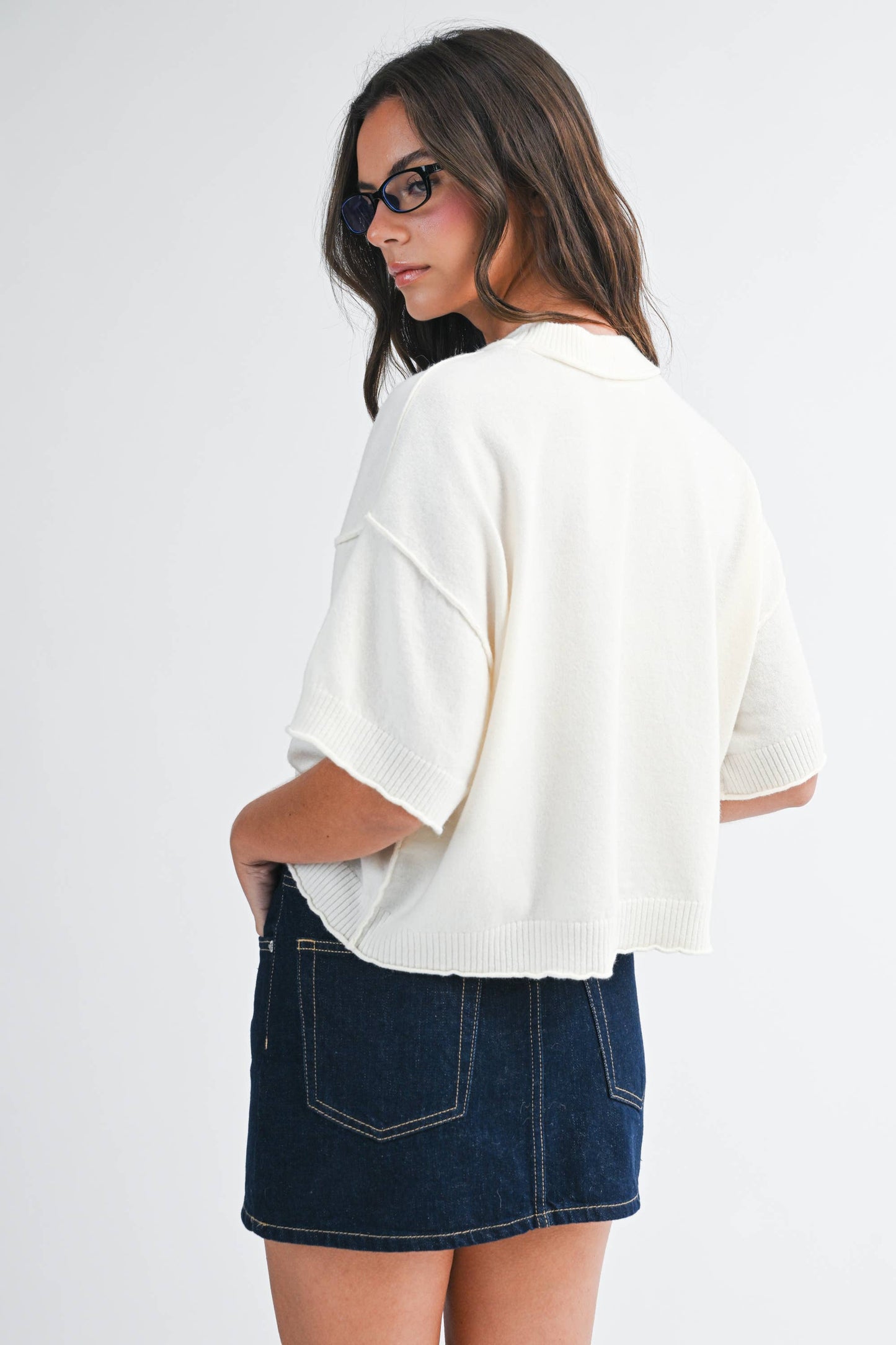 Cropped Short Sleeve Sweater