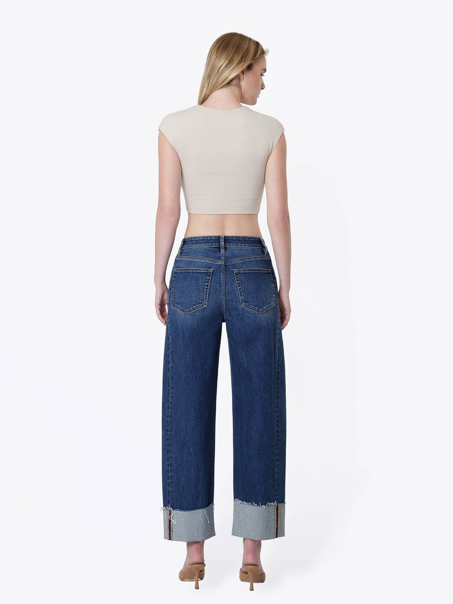 Super High Rise Side Paneled Cuff Barrel Jeans