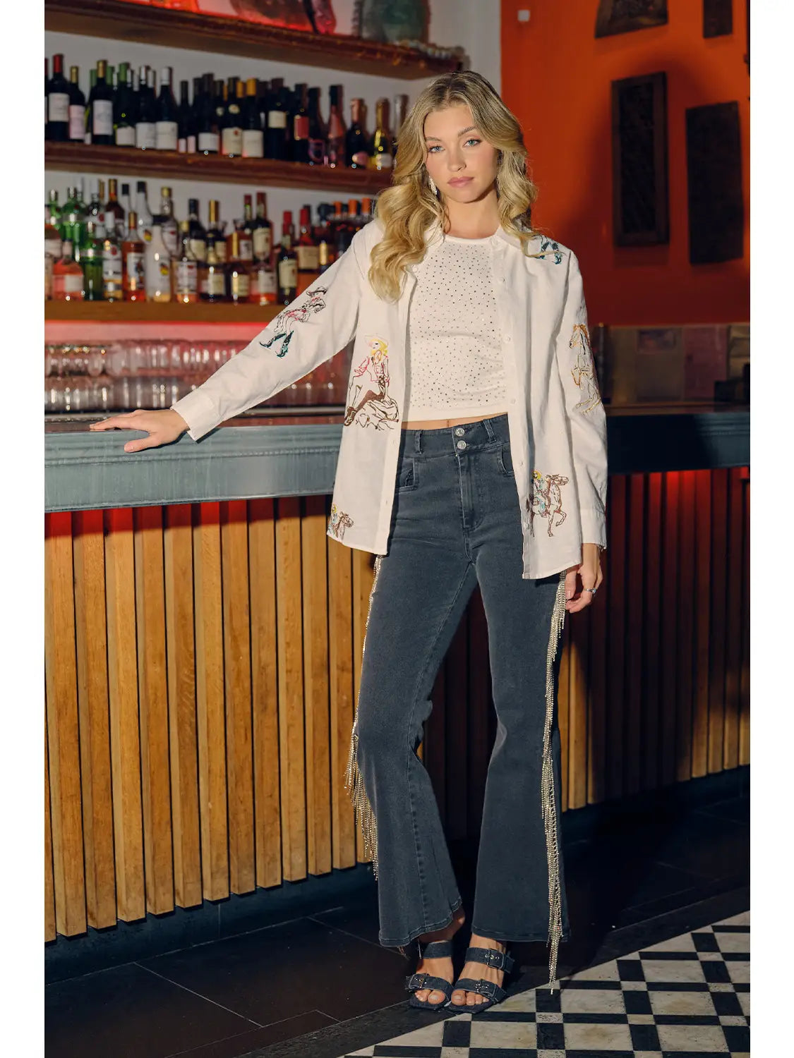 Embroidered Western Cowgirl Button Up Linen Shirt