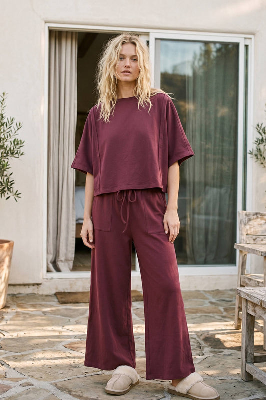 Brushed Stretch Boxy Top & Wide Leg Pant Set