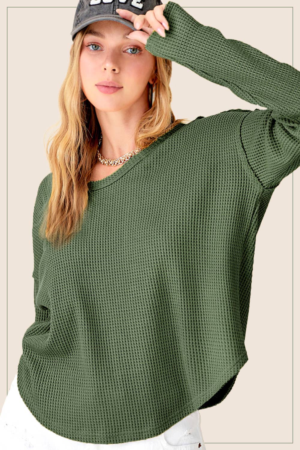 Waffle Textured Long Sleeve Top