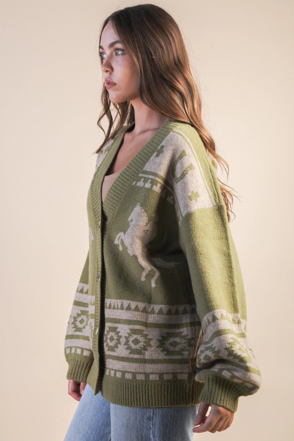 Oversized Western graphic Knit Cadigan