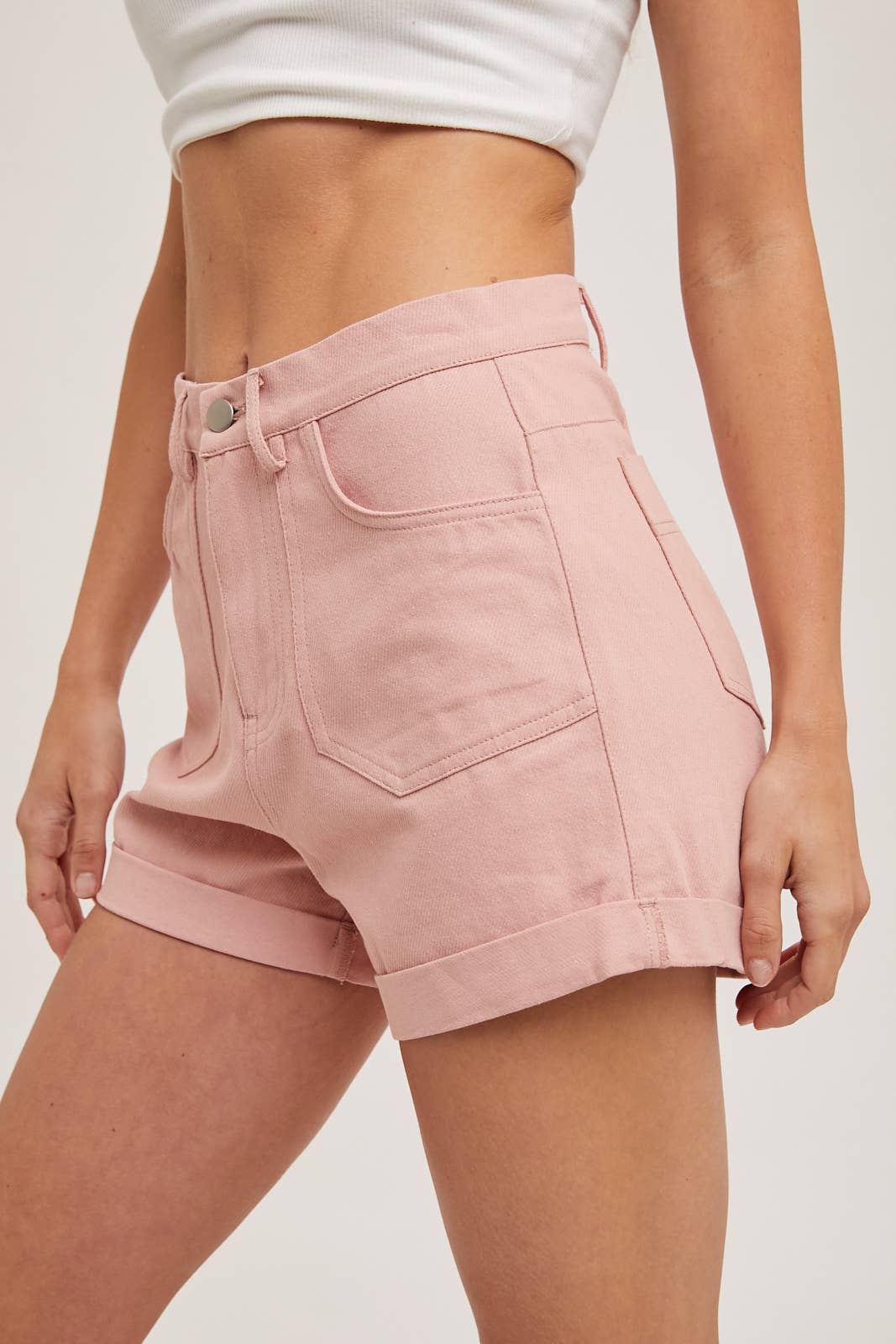 High-Rise Denim Mom Shorts Side Pockets