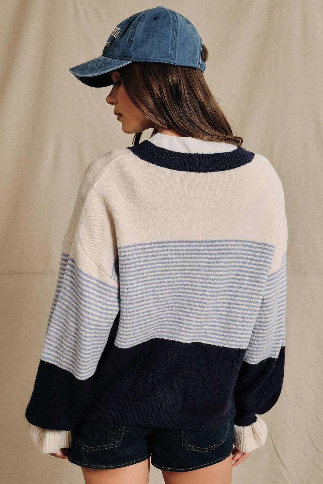 Oversized Colorblock Striped Knit Cardigan Sweater