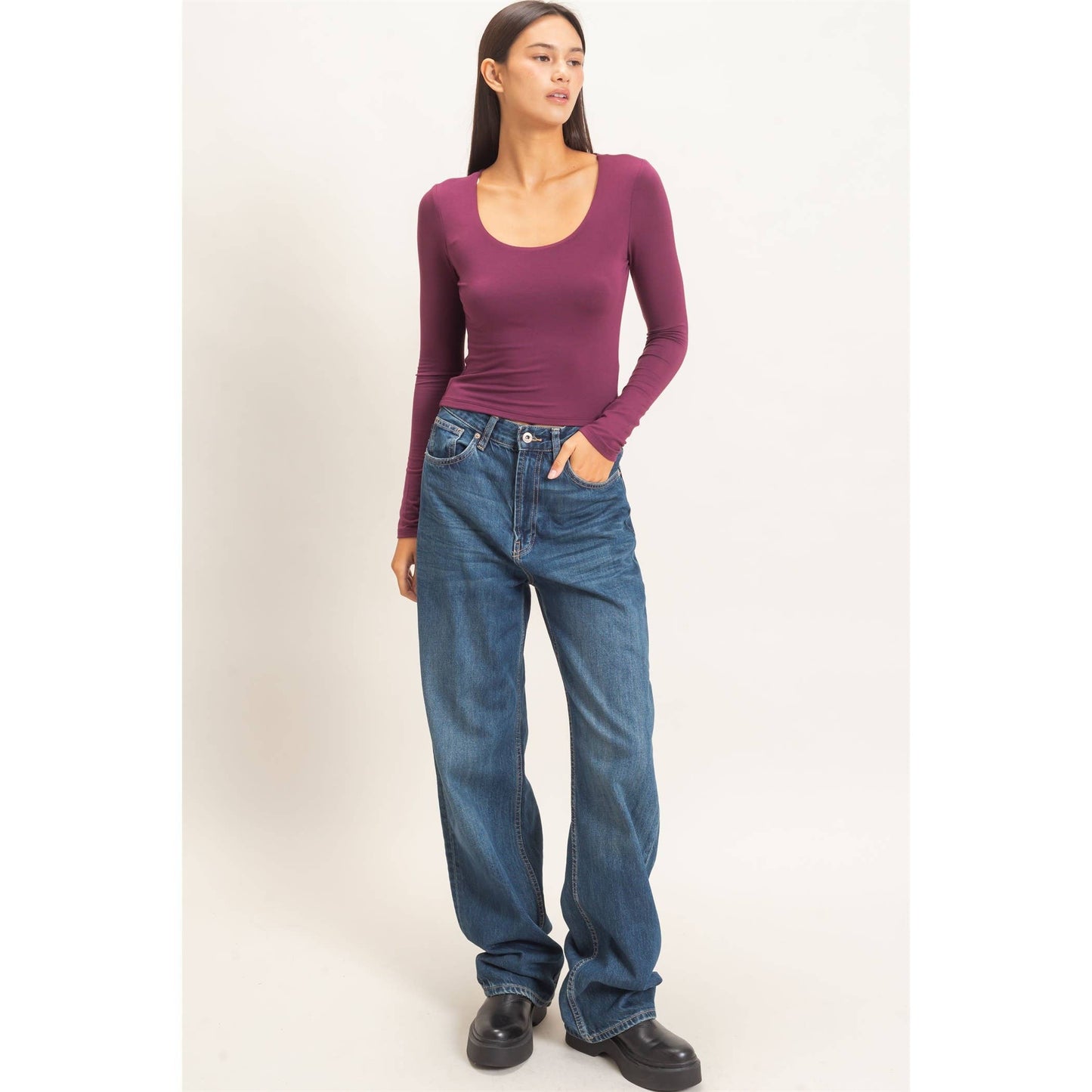 Scoop Neck Long Sleeve Top