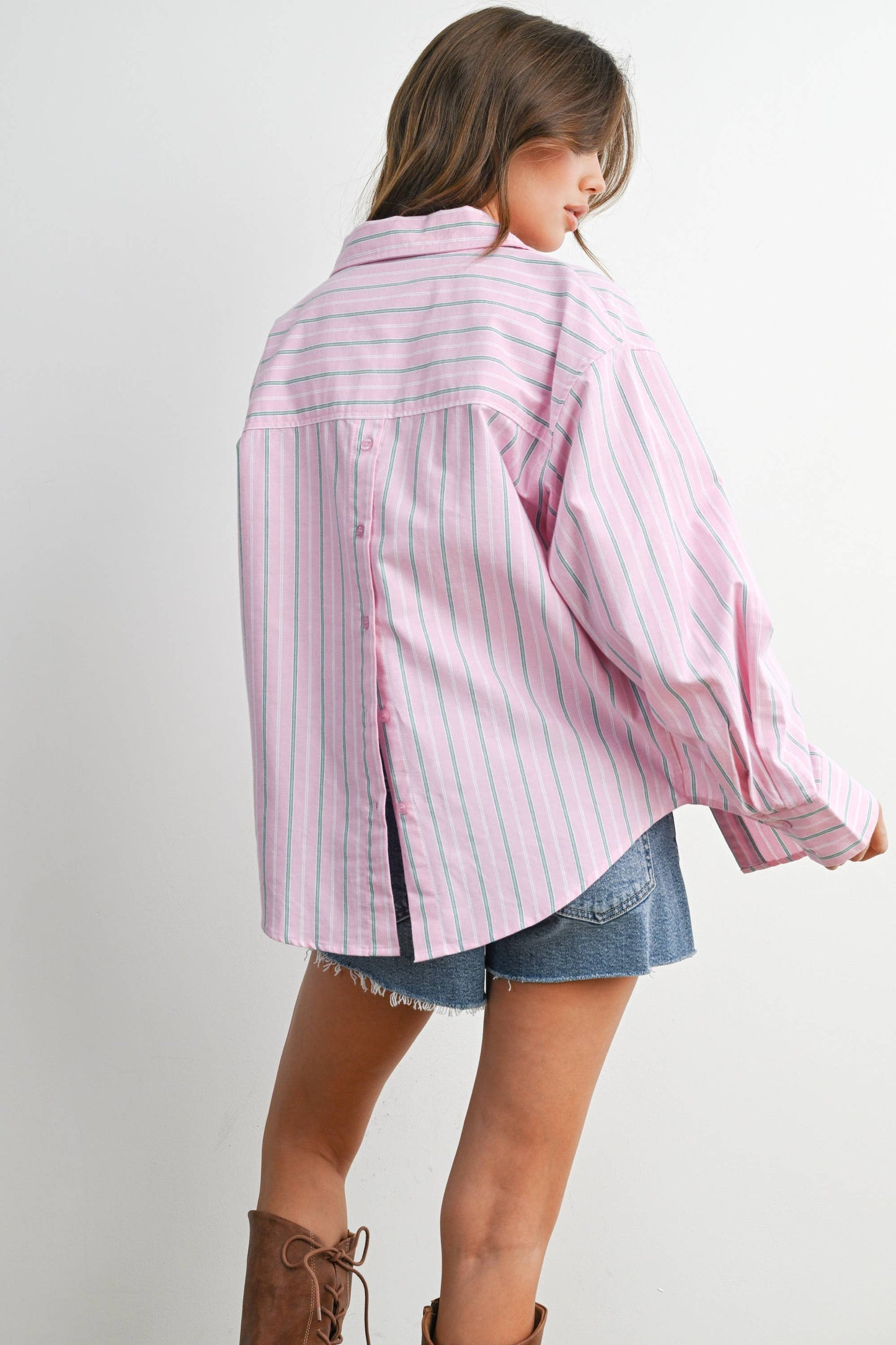 Striped Long-Sleeve Button-Up Shirt