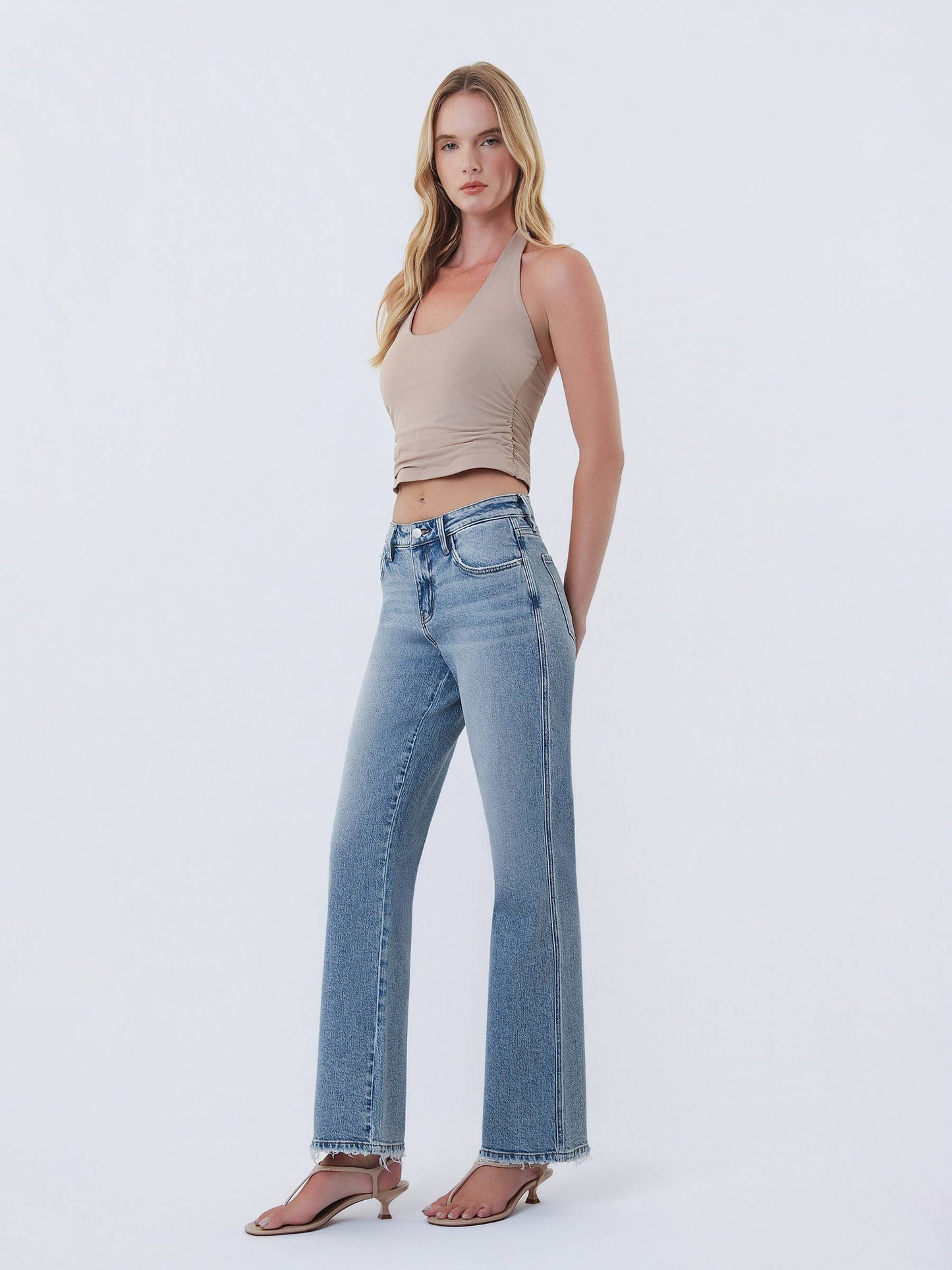 Mid Rise Slim Wide Denim Jeans