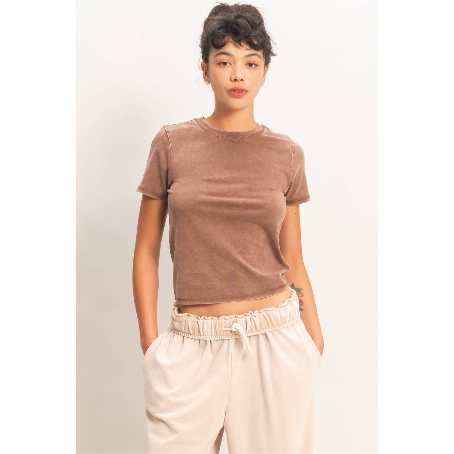 Mineral Washed Short Sleeve Crew Neck Top