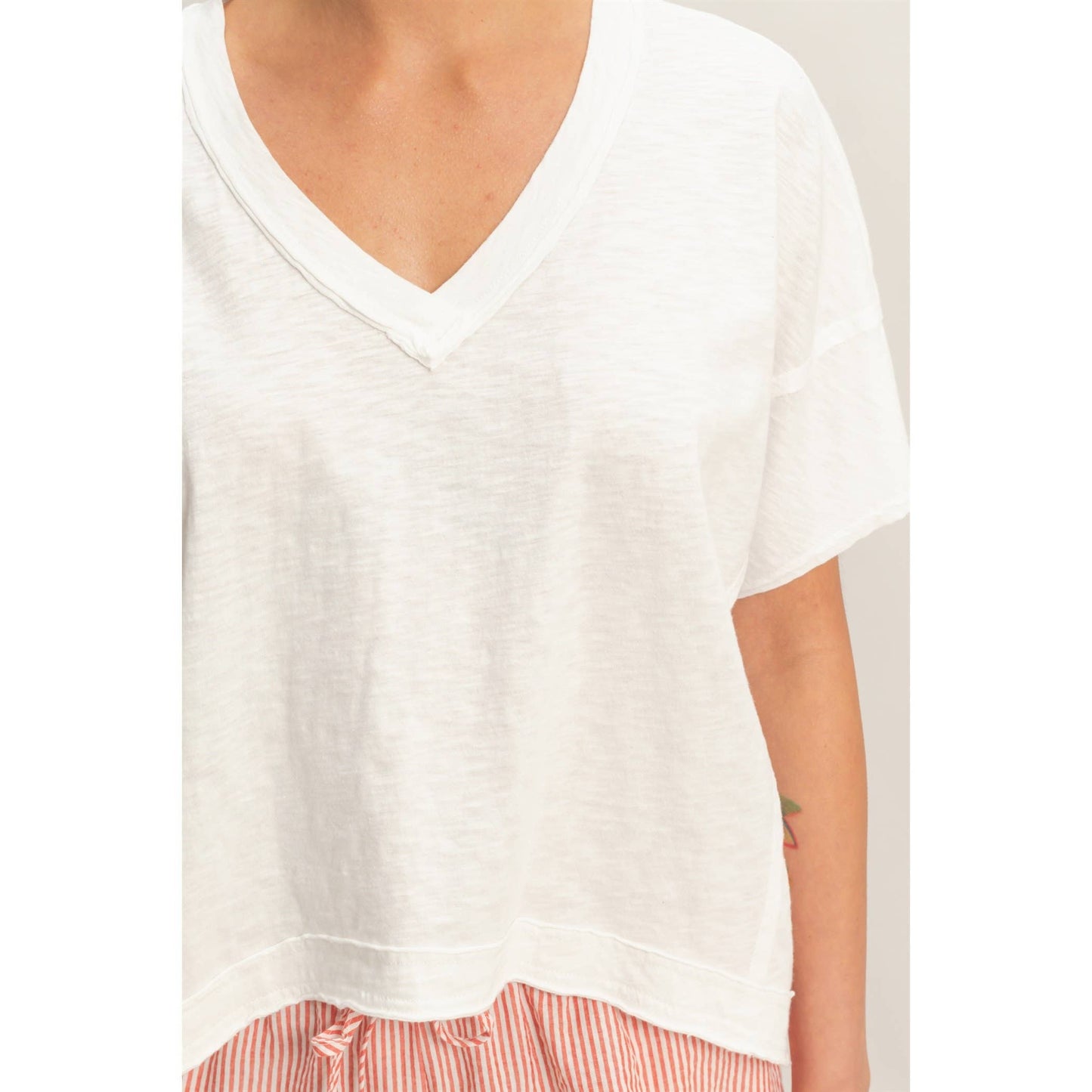 Oversized V-Neck Short Sleeve Top