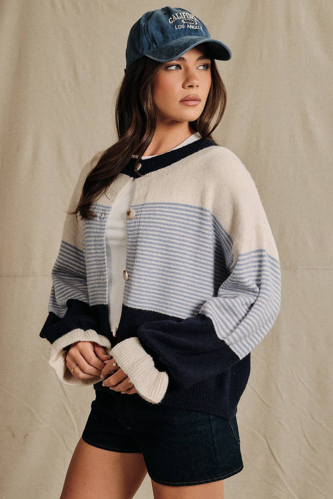 Oversized Colorblock Striped Knit Cardigan Sweater