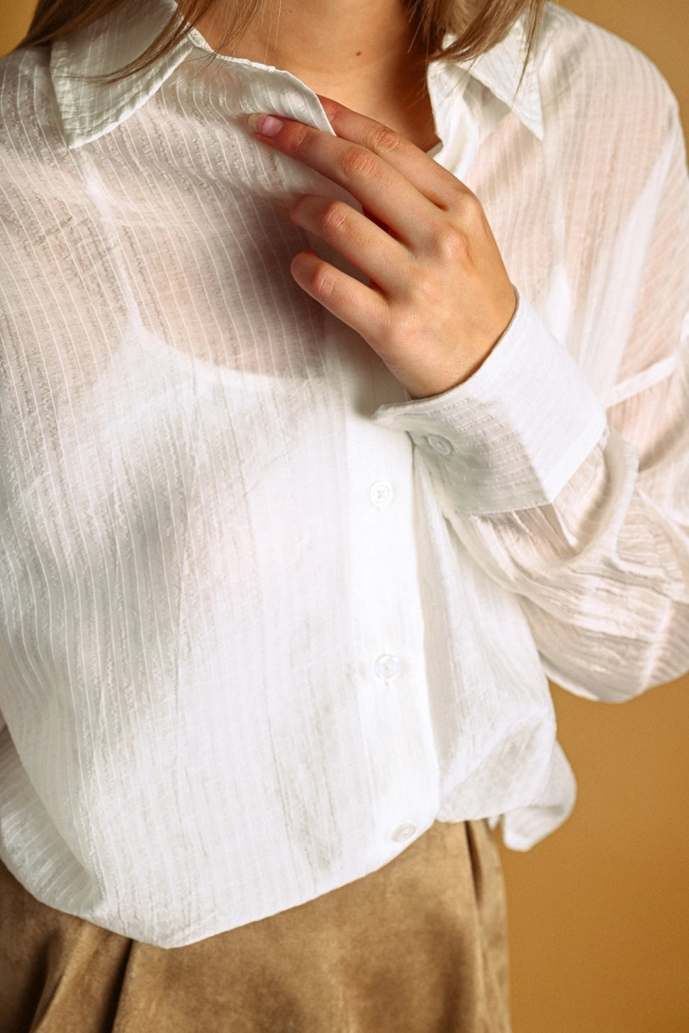 Pin Striped Sheer Button Up