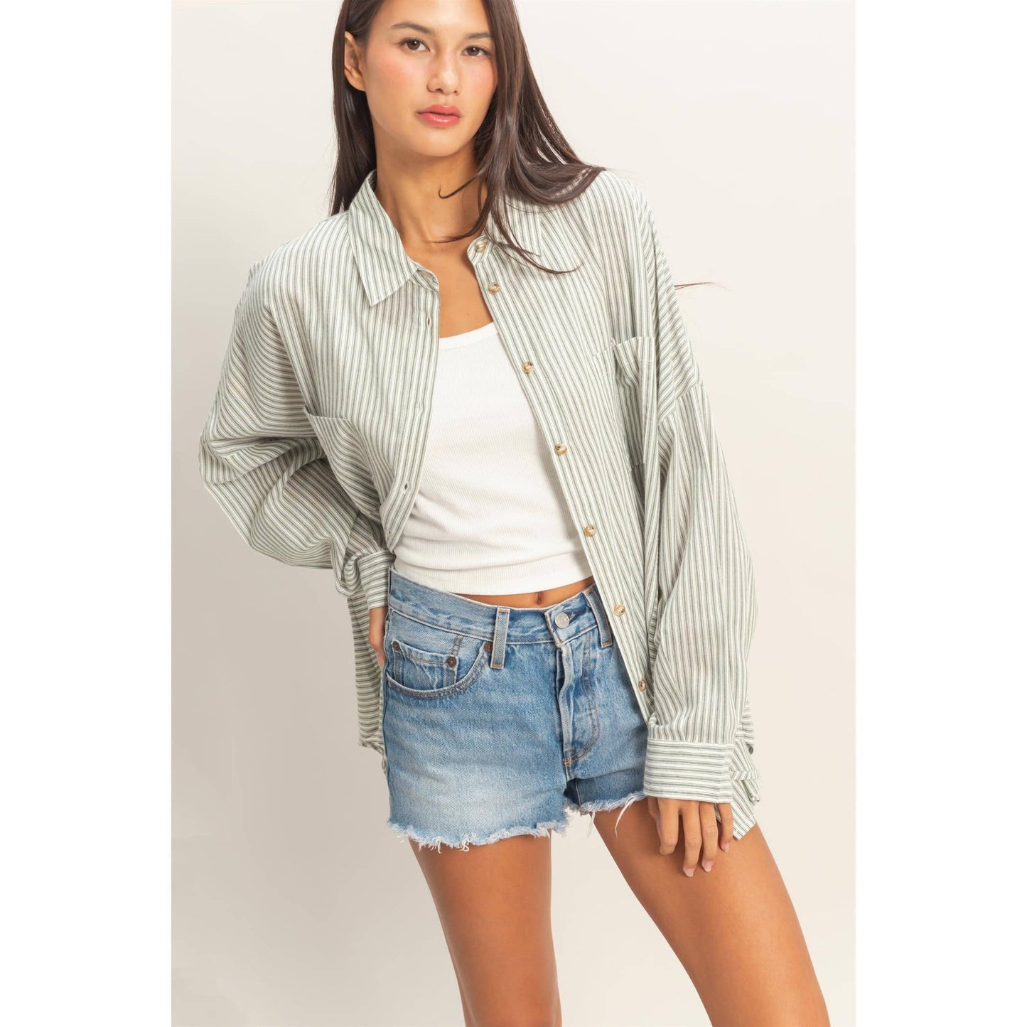 Oversized Striped Button-Up Shirt