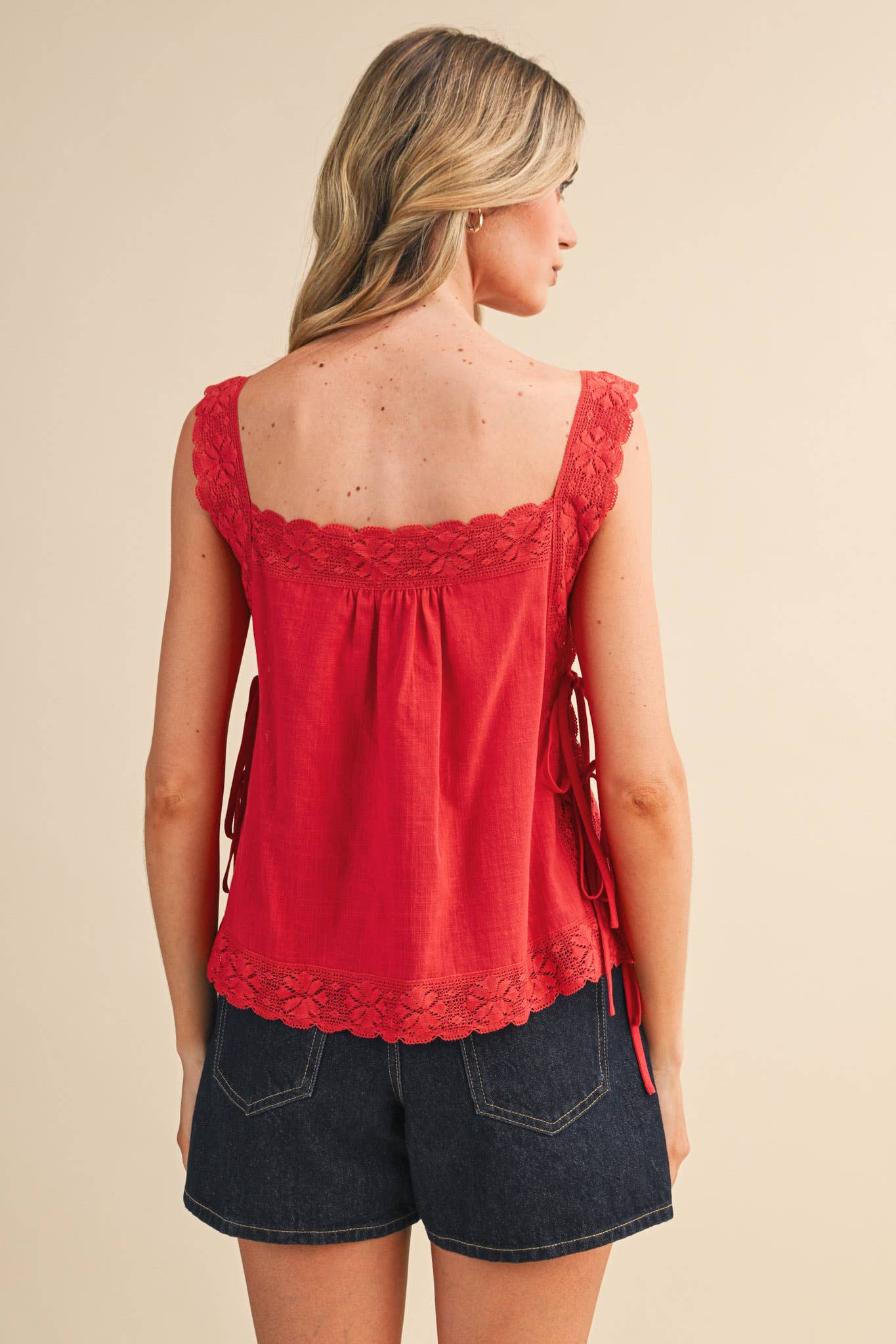 Lace Trim Side Tying Top