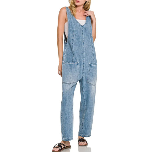 Denim Baggy Jumpsuit with Pocket