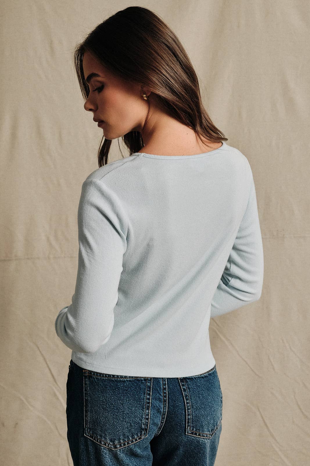 Ski Dog Embroidered Ribbed Long Sleeve Top