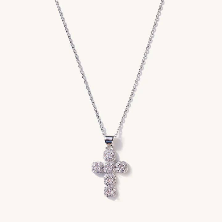 Diamond Cross Adjustable Necklace- Silver