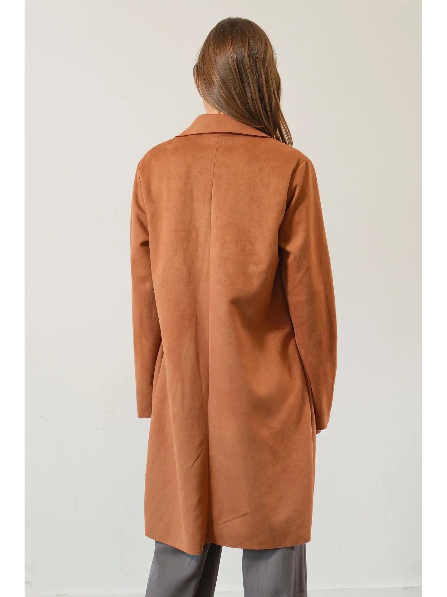 Suede Open-Front Coat