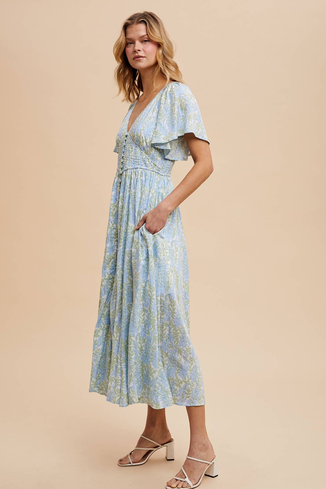 Smocked Waist Button Down Maxi