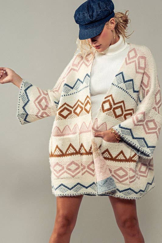 Western Geometric Oversized Knit Cardigan