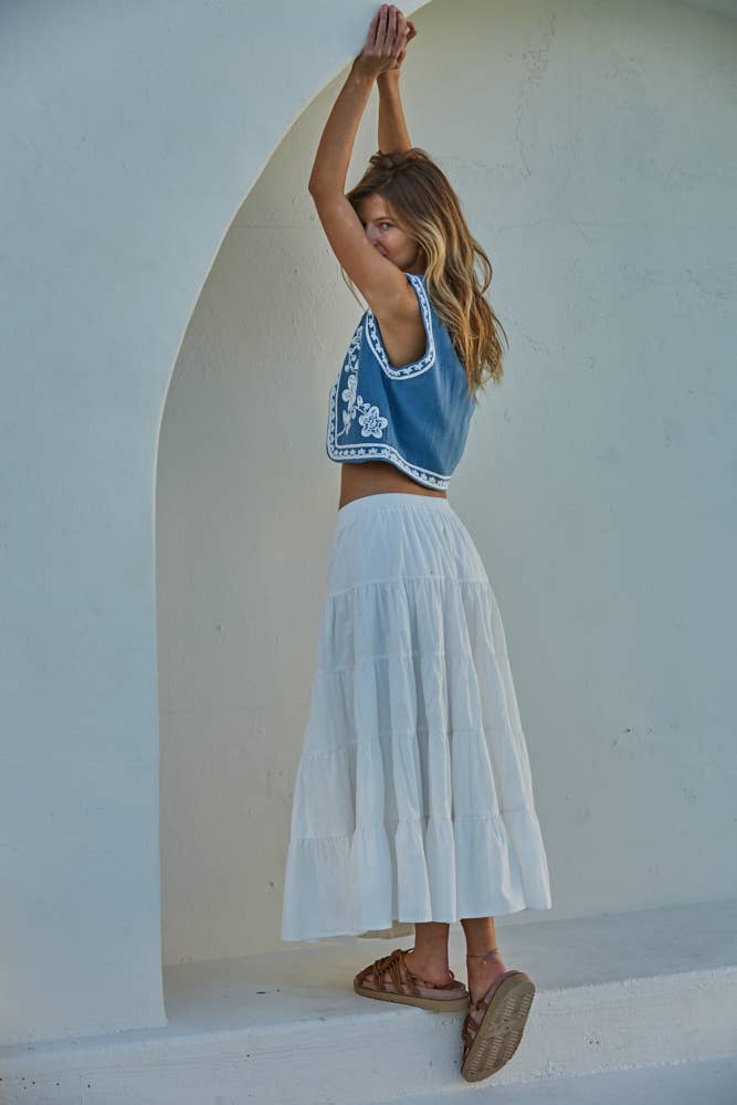 Cotton Floral Embroidered Vest Top