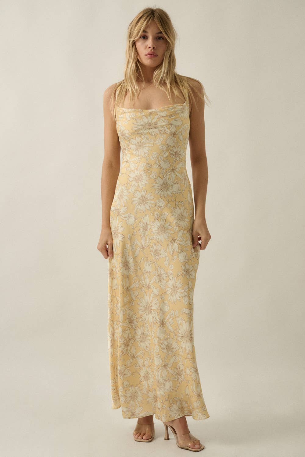 Floral-Print Satin Open-Back Maxi Dress