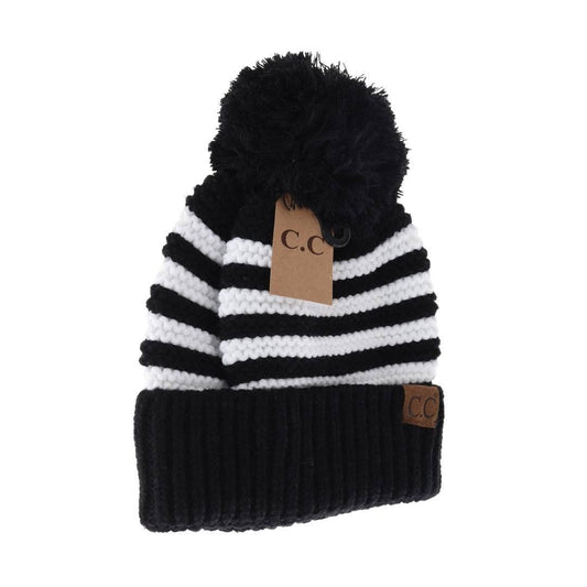 Knit Pom Striped C.C Beanie