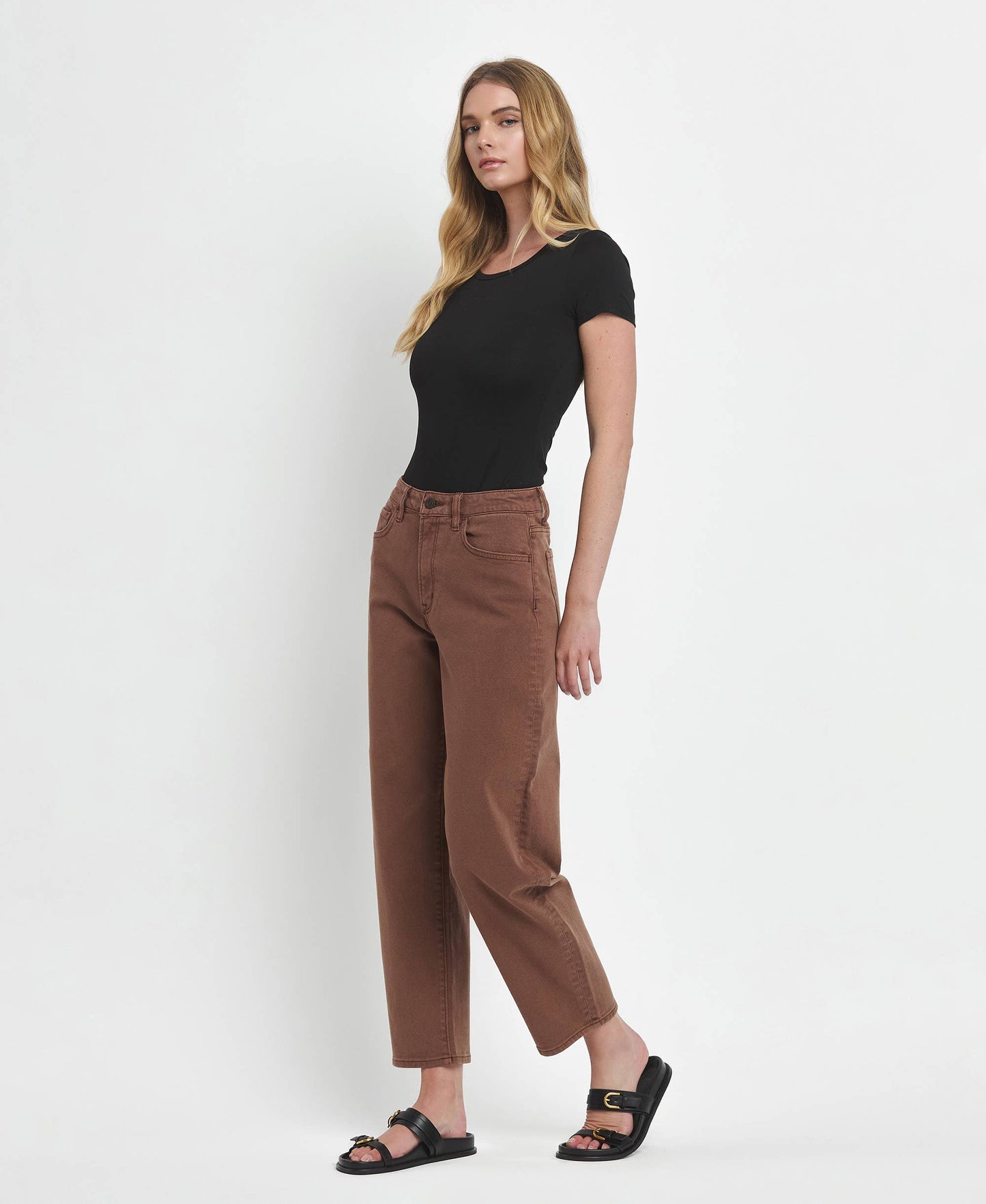 Super High Rise Brown Slim Barrel Jeans
