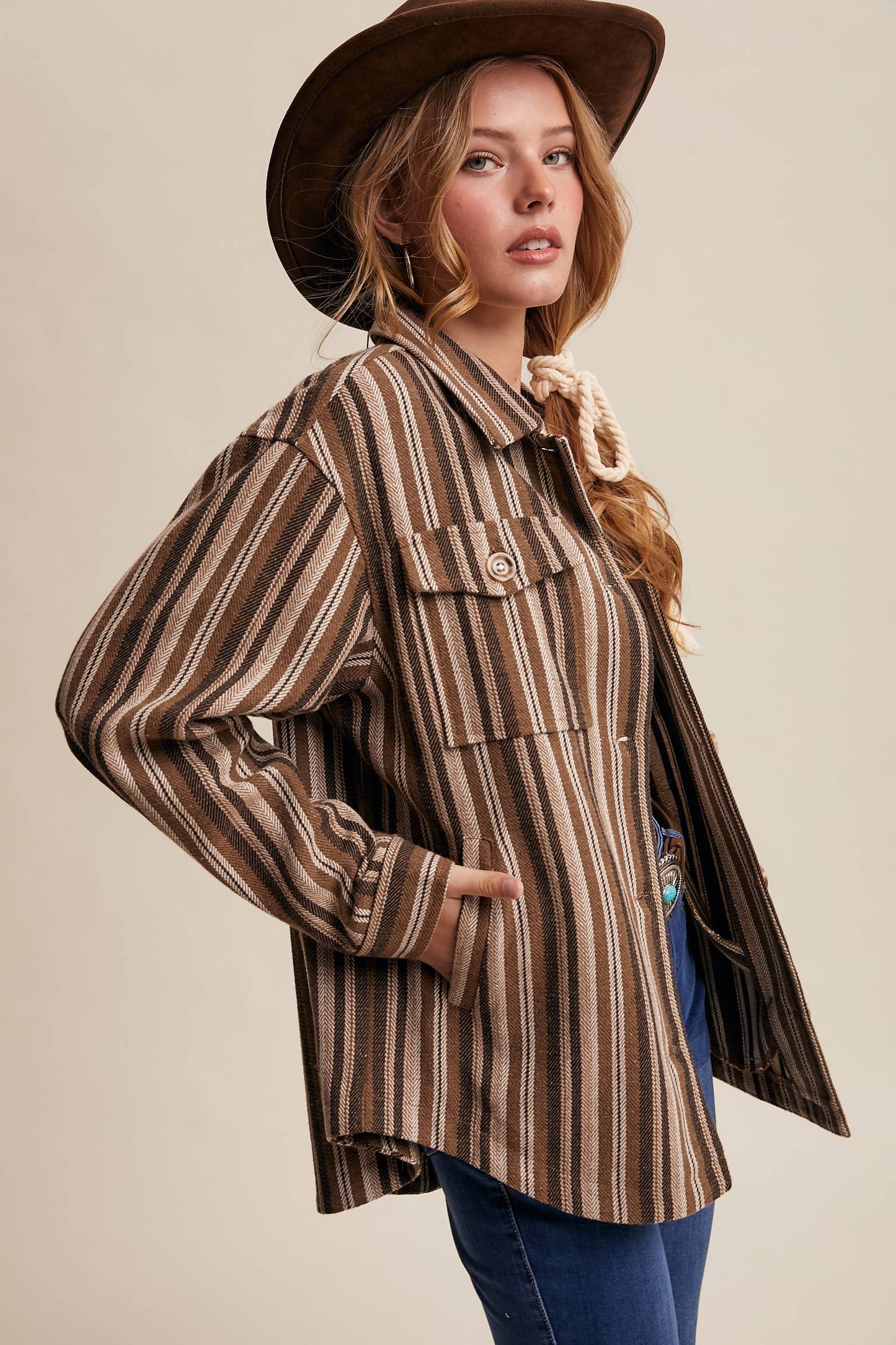 Western Stripe Button-Up Jacket