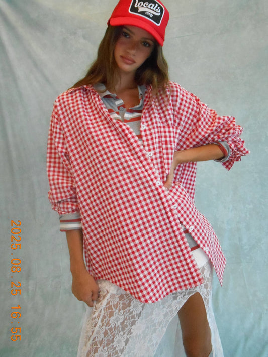 Oversized Gingham Button Down Shirt