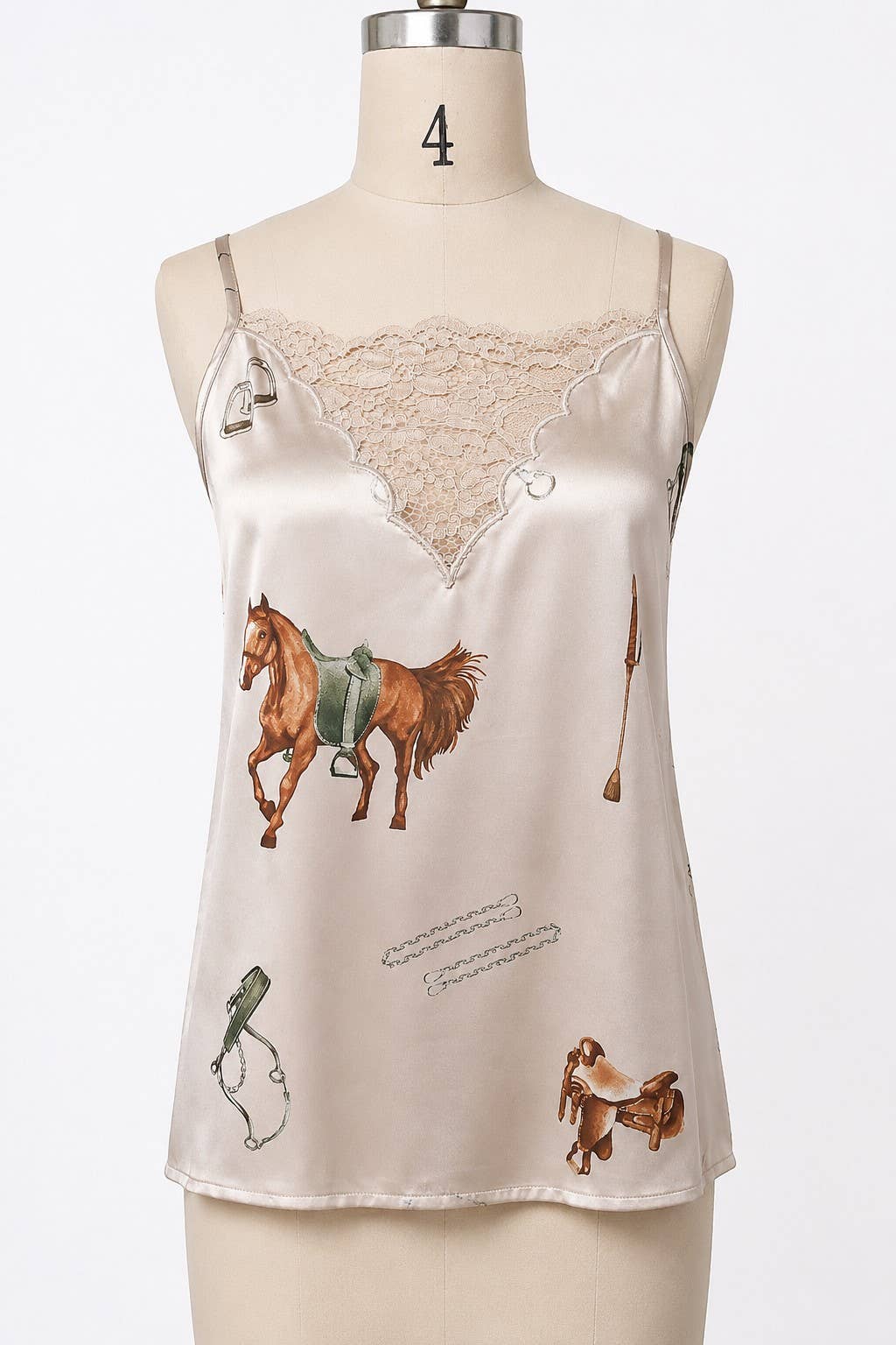 Western Print Lace Trim Cami Top