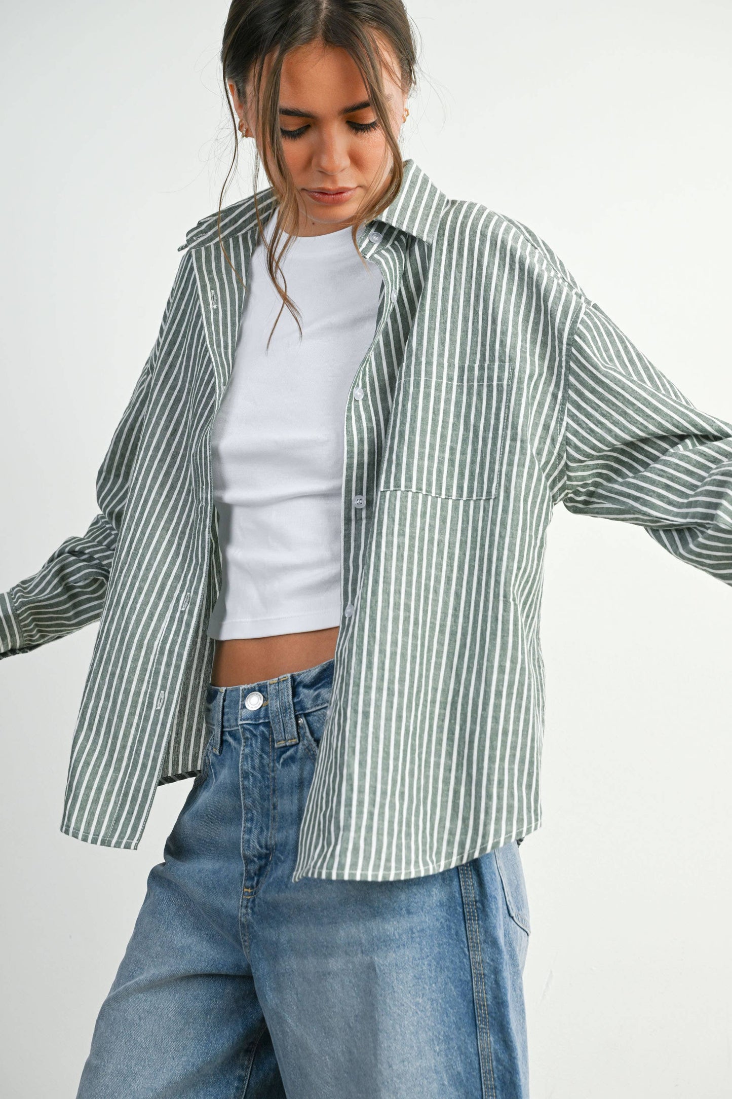 Striped Button-Up Long Sleeve Top