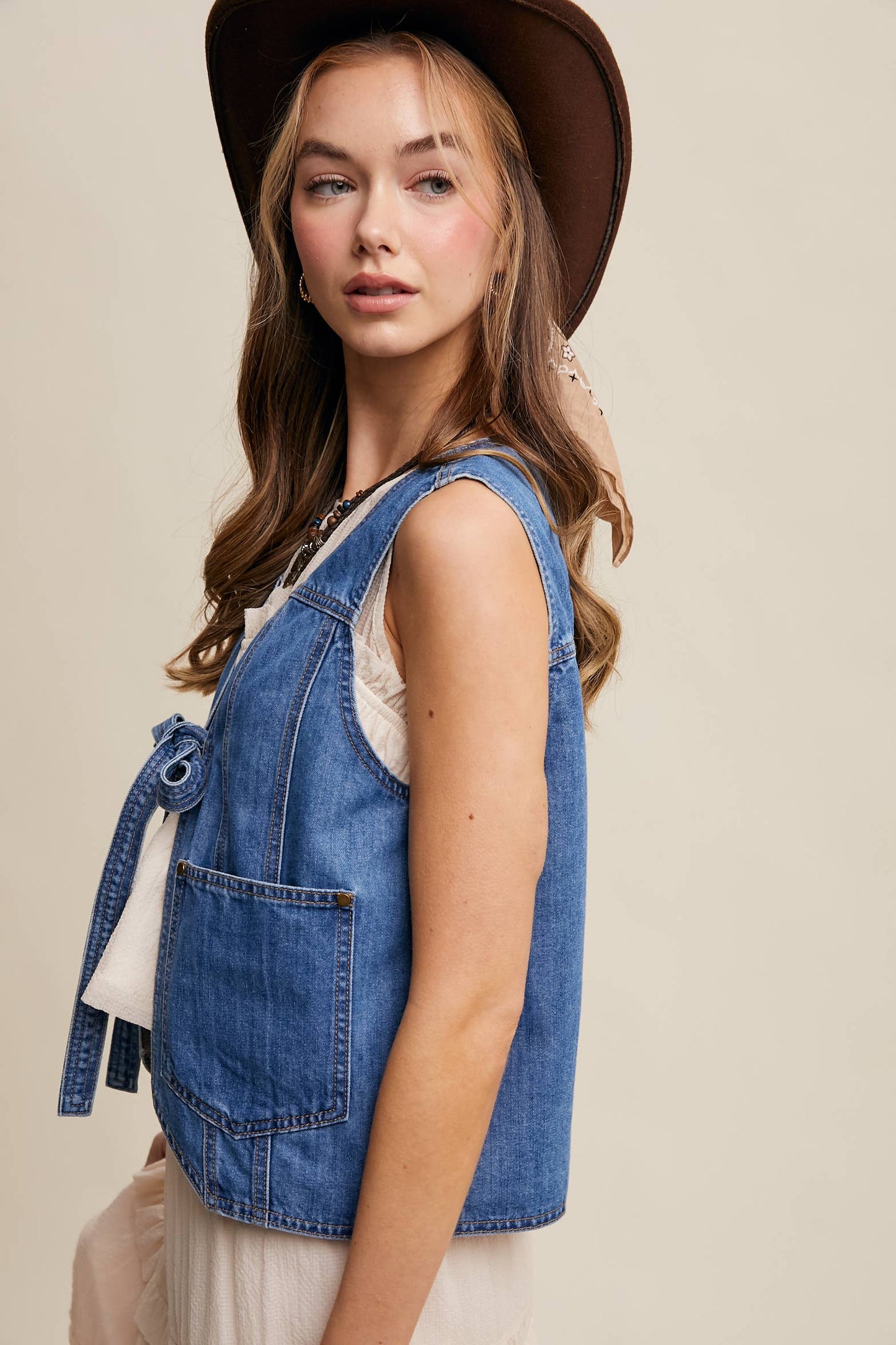 Denim Tie Front Vest