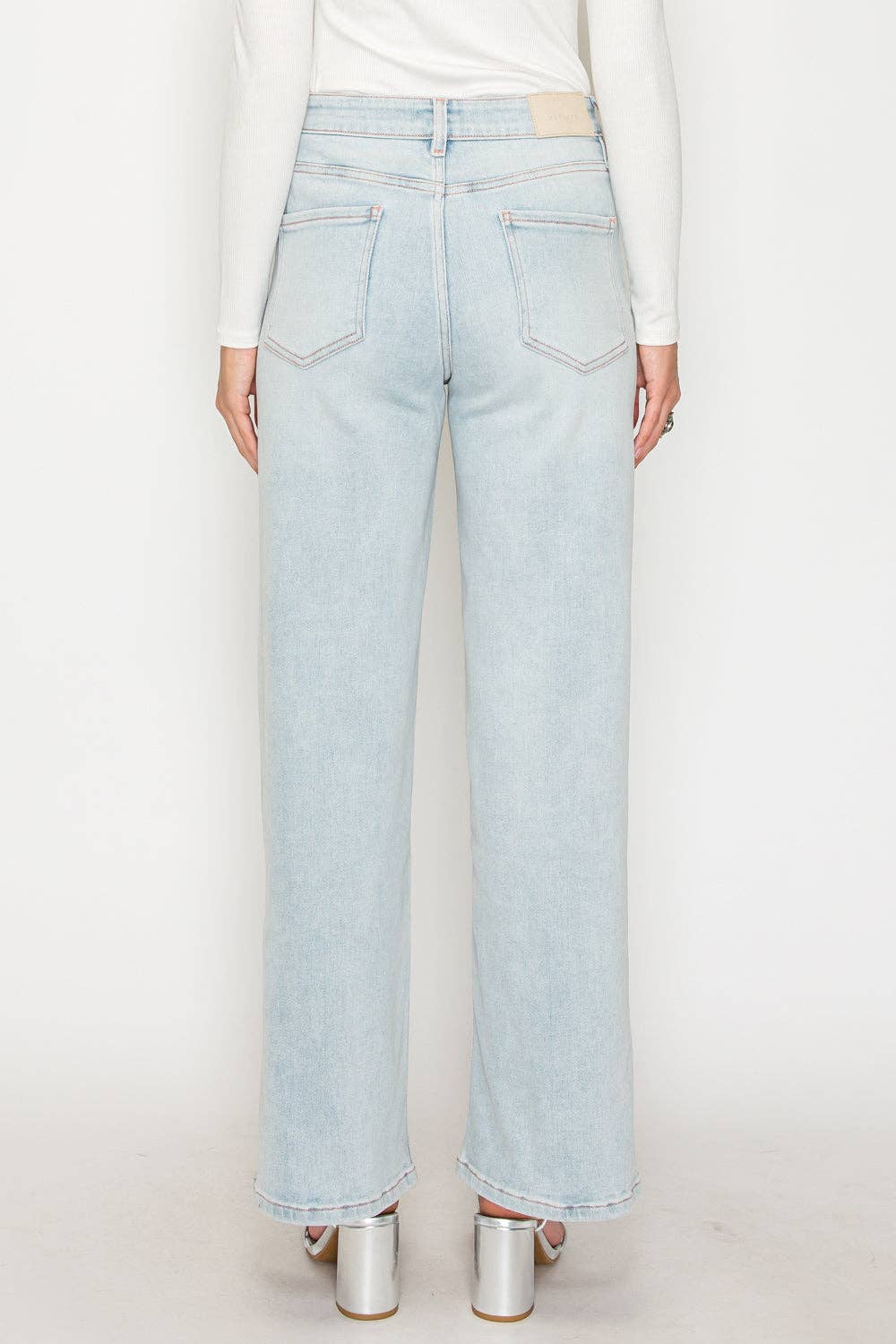 High Rise Pink Thread Straight Jeans