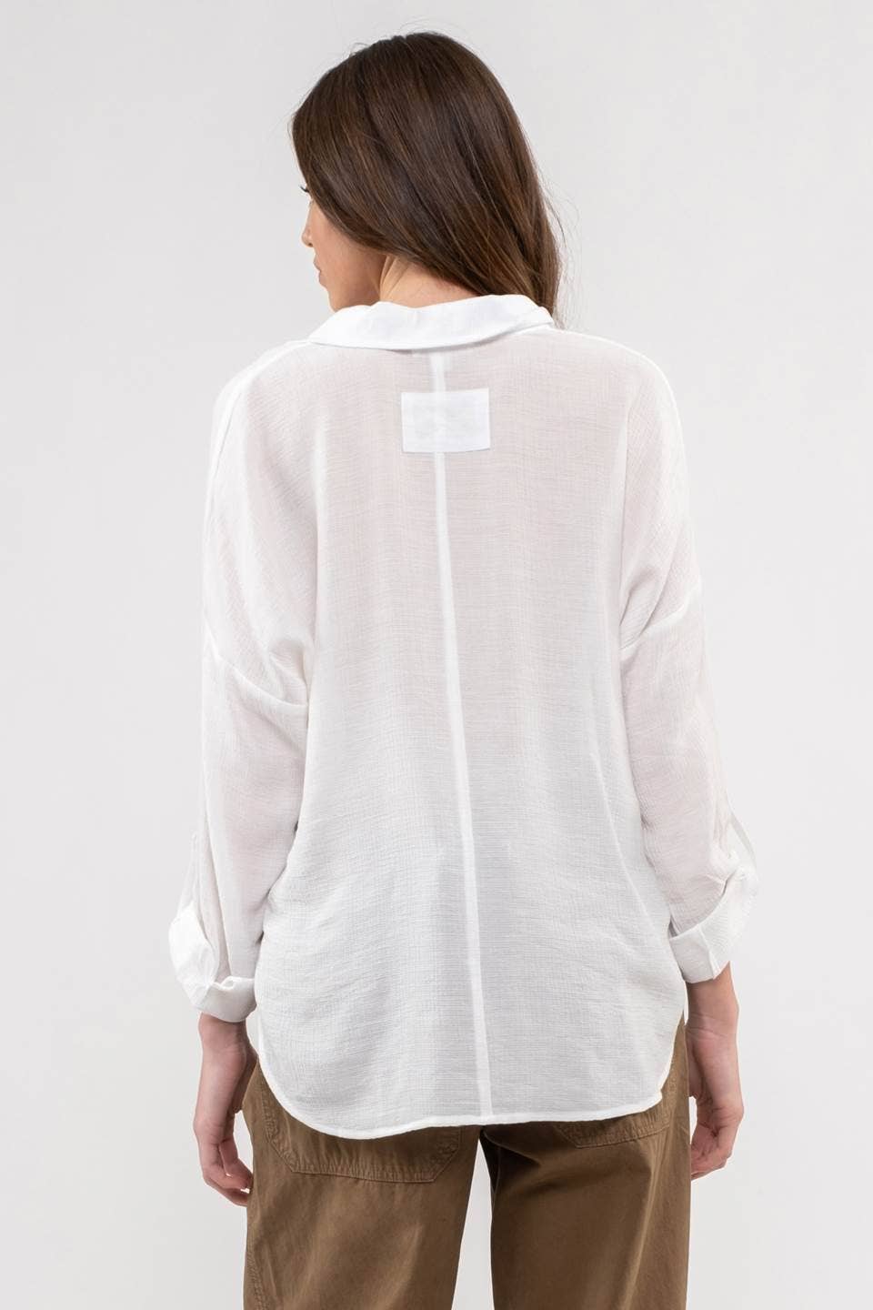 Collared Split Neck Long Sleeve